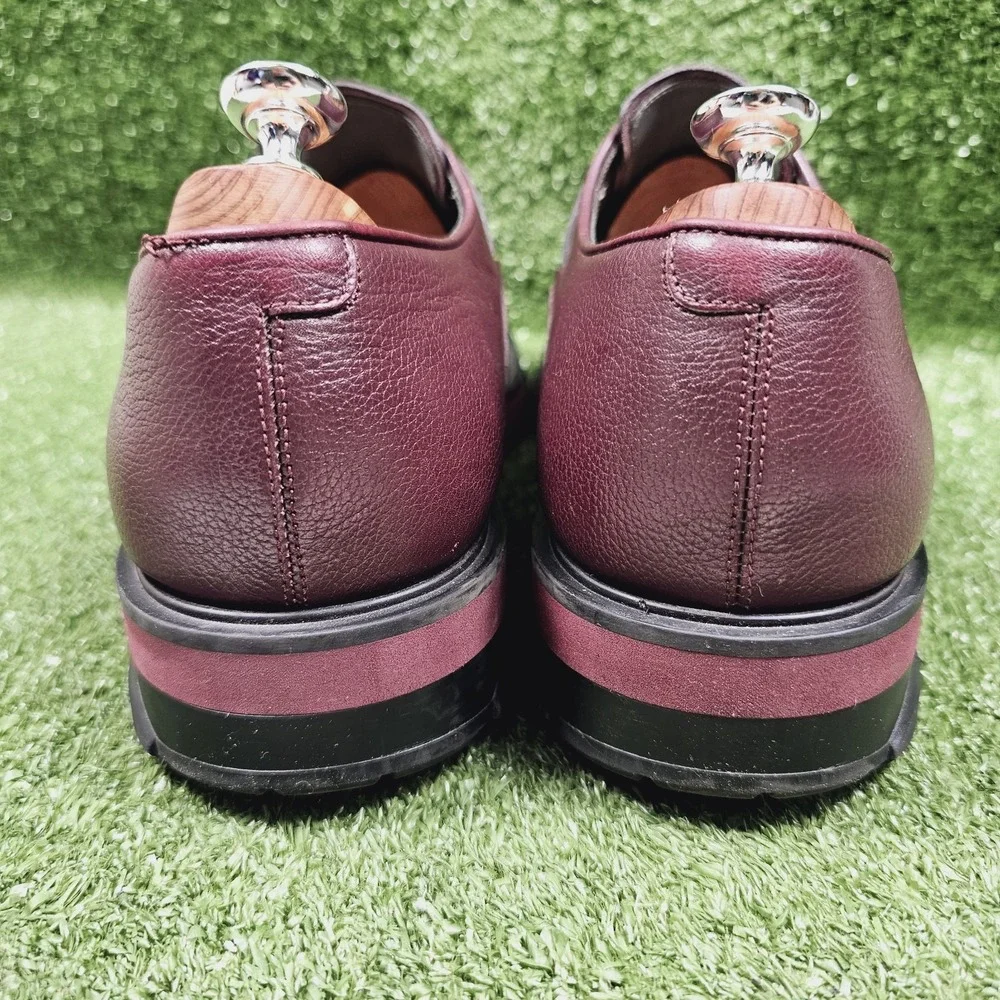 Salvatore Ferragamo Burgundy Leather Wingtip Slip On Dress Shoes Mens Size 12‎ D